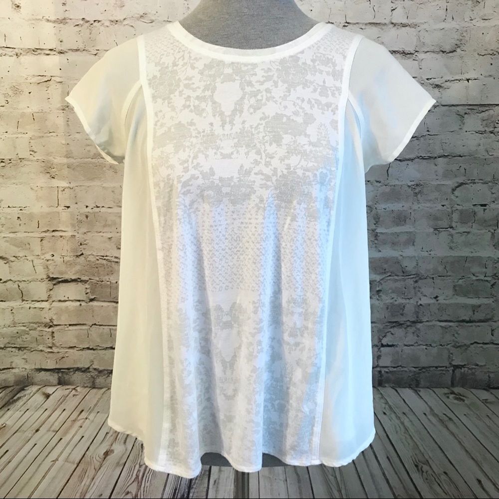 Silence + Noise White Chiffon Burnout Keyhole Top